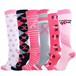 New Colorful Mild Compression Socks Aids Fashion Trend Ribbon In Tube Sock Happy Funny Nursing Compression Socks Pink Socks Y1222