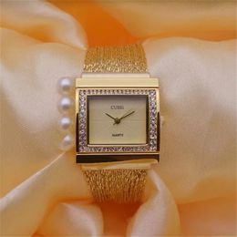 CUSSI Fashion Womens Quartz Wristwatches Brand Luxury Ladies Bracelet Watches Dress Clock Square Generous Reloj Mujer Gift 201116