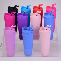 Double-layer Plastic Frosted Tumbler 22OZ Matte Plastic Bulk Tumblers With Lids for Outdoor Sport Camping sea shipping RRB13162