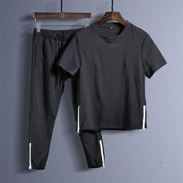 ZHIJING Chinese-style Flax Men Suit Capri Pants Short Sleeve T-shirt Men Summer Cotton Linen Leisure Suit Men Tracksuit Cotton LJ201124