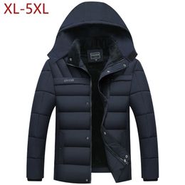Mens Winter Jacket Thickness Warm Hat Detachable Coat Simple Hem Practical Parkas Windproof Snow Cold Jacket Large Size 5XL 201027