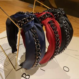 high hair styles UK - 7Colors High Quality Fashion Chain Designer Letters Wide Edge Headbands Charm Women Personality Pure Color Hair Hoop Retro Styles Headwarps Accessories