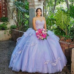 Lavender Lace Quinceanera Prom Dresses Ball Gown Tulle Evening Party Sweet 16 Dress Custom Made