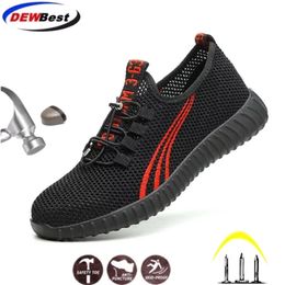 dewbest Steel Toe Men Safety Shoes breathable Lightweight summer anti-smashing piercing mesh Casual male work boots #W 566 Y200915