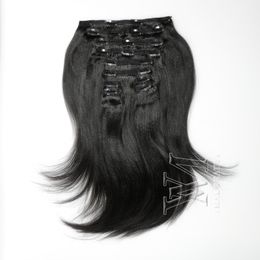 VMAE Brazilian Indain hair 160g Yaki Virgin Human Hair Extensions In Nature Color Clip ins