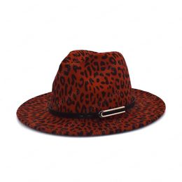 new winter Fashion Leopard Printing Jazz Fedoras Men Women Vintage Trilby Cap Leisure Big Brim Felt Panama Hat