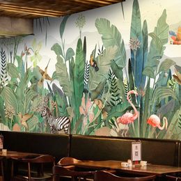 Custom 3D Wall Mural Wallpaper Retro Hand Painted Plant Forest Leaf Flower Bird Animal Background Wall Restaurant Cafe Wallpaper