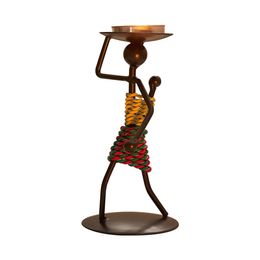 African Lady Candle Holder Retro Iron Tribal Women Candlestick Stand Charming Dinner Table Decor Ornaments for Home Bar