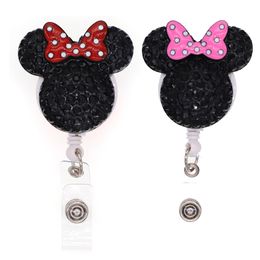 10 Pcs/Lot Cute Key Rings Animal Rhinestone Mouse Head Retractable ID Card Holder For Nurse Name Accessories Badge Reel With Alligator Clip