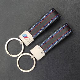 Metal Car Keychain For BMW M Tech M Sport M3 M5 E46 E39 E60 E90 F10 F30 E36 X6 X5 Key Leather belt Chain Special gift Blue black