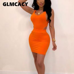 Women Sexy Summer Backless Bodycon Mini Dress Cutout Sleevless Streetwear Night Out Club Party Dresses Y0118