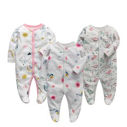 3 Pcs Baby Rompers Long Sleeve 100%Cotton overalls Newborn clothes 3M -12M boys girls jumpsuit&clothing 201028