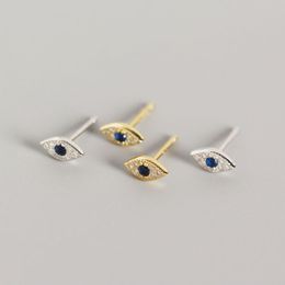 100% Real 925 Sterling Silver Stud Earring Mini Zircon Blue Eyes Evil Eyes Small Earrings Women Fine Wedding Jewellery Gifts YME529