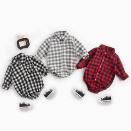 0-3T Newborn Kid Baby Boys Girls Clothes Long Sleeve Plaid Romper Cute Sweet Cotton Jumpsuit Gingham New born Gentleman Outfit G1221