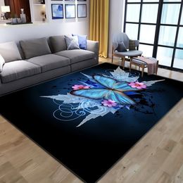 Happy New Year Purple Butterfly Carpet Rugs Bedside Decorative Floor Area Rug For family Bedroom 3D animal printing household doormat Printed Thick Mats Chair Mat