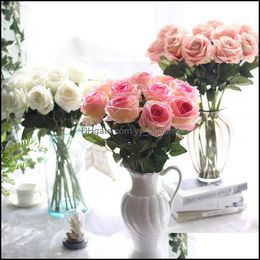 Decorative Flowers & Wreaths Festive Party Supplies Home Garden Flannel For Wedding Artificial Flower Bouquet Roses Dahlias Fall Vivid Fake