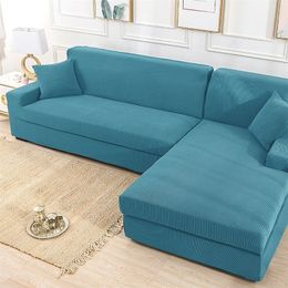2020 Stretch Knitted Sofa Cover Corn Velvet Slipcover Sofa for Living room Solid Thicken Couch Covers for sofas 1/2/3/4 Seat LJ201216