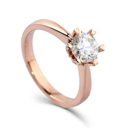 Transgems 14k Rose Gold 1ct 6.5mm F Color Engagement Ring For Women Solitare Engagement Ring Band Width 2.7mm Y200620