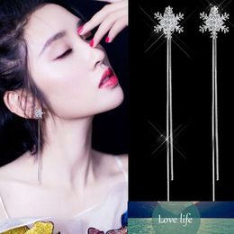 Exquisite Christmas Crystal Snowflake Earring Long Tassel Pendant Chain Dangle Earrings for Women Party Jewelry Gifts