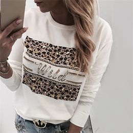 White Jumper Womens Casual Leopard Sweatshirt Autumn Long Sleeve New Female Reinstone Letter Printed Hoodie Pullovers D30 201216