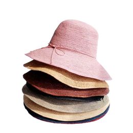 Doitbest High quality Wide Brim Straw Hats Summer Sun Hats for Women Lady Beach Hats Foldable sunscreen Flat Gorras Y200602