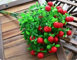 Simulated 5 forks of small red fruit bouquet for a generation of eucalyptus simulated plant home decoration