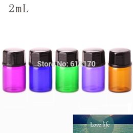 Free Shipping 100/lot 2ML Colourful Glass Bottles with Black Octagonal Screw Cap 2CC Mini Small Sample Vials Essential Oil Bottle