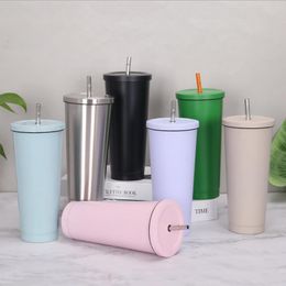 750ml Stainless Steel Coffee Cup Large Capacity Straw Cup Insulated Cup Water Bottle Wine Tumblers Mugs 7 Designs BT838