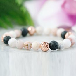 MG1059 Top Grade Pink Opal Essential Oil Diffuser Bracelet Natural Lava Bead Bracelet Gem stone Wrist Mala Aromatherapy Jewelry