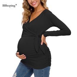 Women Clothing Pregnancy Shirt Maternity Nursing Clothes Tops Long Sleeve V Neck Maternity Blouses and Tops For Pregnant women LJ201120