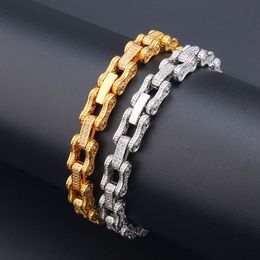 Cool Bracelet Gold Plated Bling CZ Locomotive Chain Bracelet Chain Links for Men Women Hip Hop Jewelry Wholesale