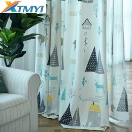 Cartoon Tree Printed Curtains for Bedroom Children Sheer Curtains Fabric for Window Living Room Drapes Decoration Y200421