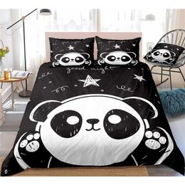 3 Pieces Panda Duvet Cover Set Cartoon Animal Bedding Kids Boys Girls Bed Set White Black Panda Quilt Cover Queen Star Dropship 201210