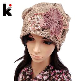 Women's Beanie Pilecap female spring and autumn lace thin pocket cutout mesh month of toe cap turban hat covering Y201024