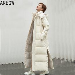 Thick X-long Down Parka Women with Hood Down Jacket Winterr Coat Cultivate Morality Fashion Eiderdown Hoodie with Thick 201110