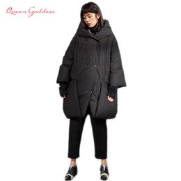 Europe list fashion regular type ladies down jacket big pocket stitching winter thickening 90% white duck coat 201103