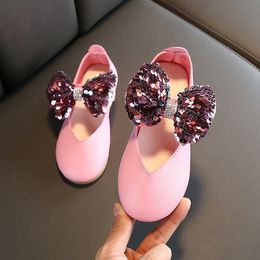 2020 New Spring Autumn Girls Sneakers Kids Girl Leather Shoes Bling Bow Tie Princess Baby Children Shoes Cute Party Shoes LJ201203
