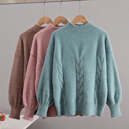 GIGOGOU Women Pullover Sweater Mink cashmere Winter Crew Neck Pullover Tops Chic Lady Jumper Christmas Knitwear Sweaters 201017