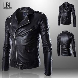 Mens Leather Jacket Men Fashion Motorcycle PU Leather Jacket Pocket Leather Coat Men Lined Jacket Slim Street Biker Coat Zipper 211222