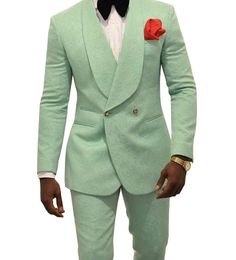 White Men Wedding Tuxedos Shawl Lapel Groom Suits Blazer 2 Piece Dobby Prom Party Dinner Jacket Attire Custom MadeJacket Pants Bo274j