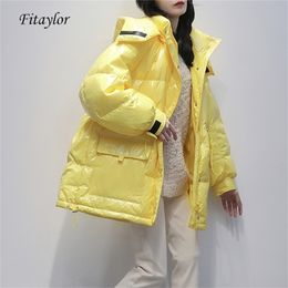Fitaylor 90% White Duck Down Jacket Winter Bright Coat Women Snow Clothes Loose Medium long Female Down Parka Oversize 201209