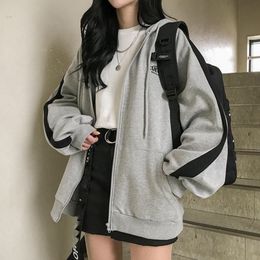 Reißverschluss-Harajuku-Hoodies für Damenkleidung mit Kapuze, langärmeliger Pullover mit Kapuze, normaler Mantel, lässiges Sweatshirt im koreanischen Stil 201016