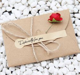 2022 new greeting card wedding invitations cards handmade wedding cards party invitation card with paper flower and rope, sealing sticker