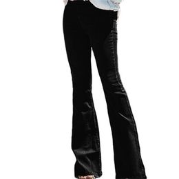 Hohe Taille Jeans Mom Flare Jeans für Frauen Bell-Bottom Vintage Denim Skinny Jeans Frau Plus Größe schwarze weibliche breite Beinhosen 201223