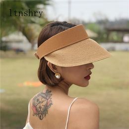 Summer Straw Hats For Women Beach Holiday Caps Hot Womens Straw Hats Sun Visor Hat adjustable With Big Heads Wide Brim outdoor Y200602