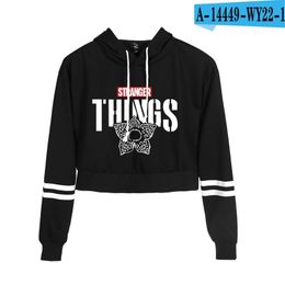 Stranger Things Hoodie Sexy Women Spring Autumn High waist Black Short Sweatshirt Ladies Hoodies Casual Cute Crop Tops 201020