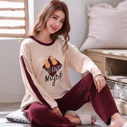 Autumn Winter Cotton Cartoon Pyjamas Set Women Pyjamas Homewear Long sleeve Sleepwear Plus size Home Clothes Night suit Female Y200708