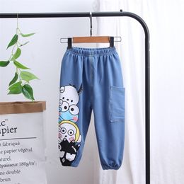 New 2020 Spring Autumn Boys Girls Cute Cartoon Print Long Pants Jeans Fashion Children Loose Denim Trousers for 1 2 3 4 Years LJ201012