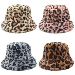 Winter Faux Fur Bucket Hat Fluffy Warm Leopard Hat For Women Men