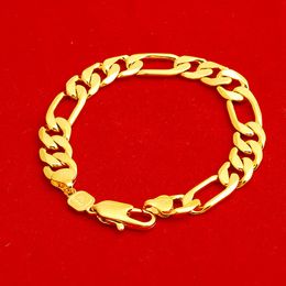 Solid Figaro Chain 18k Yellow Gold Filled Mens Bracelet Link Chain 8.6" Long